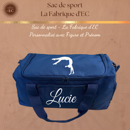 Sac de sport BLEU La Fabrique d'EC - 29L Personnalisé avec figure et prénom