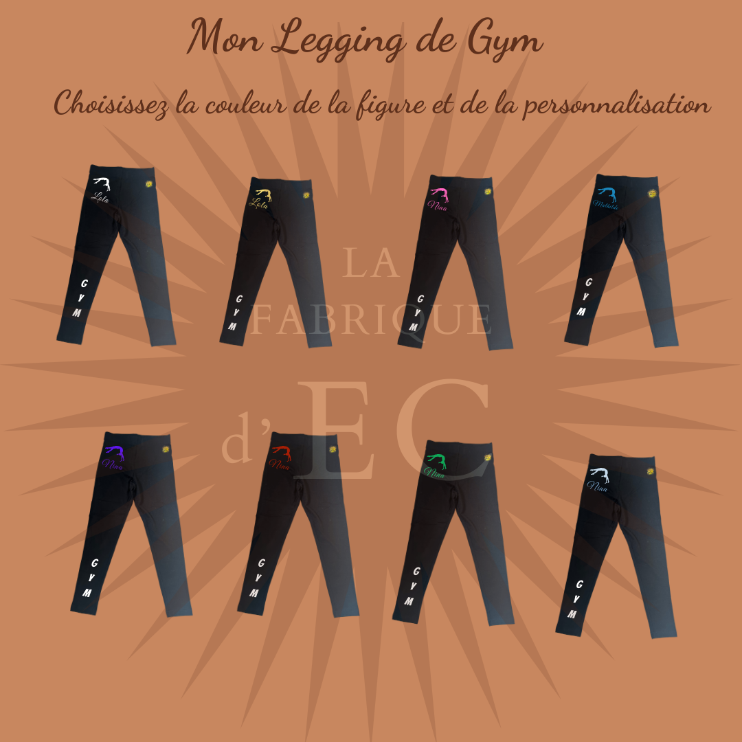 Leggings Adulte noir de GYM GAF personnalise avec prenom