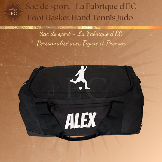 Sac de sport NOIR_Multi Sports La Fabrique d'EC - 29L Personnalisé avec figure et prénom