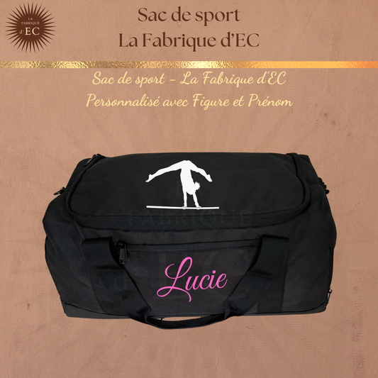 Sac de sport NOIR La Fabrique d'EC - 29L Personnalisé avec figure et prénom