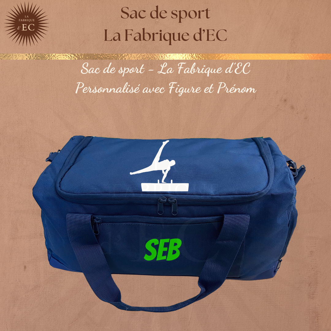 Sac de sport BLEU La Fabrique d'EC - 29L Personnalisé avec figure et prénom