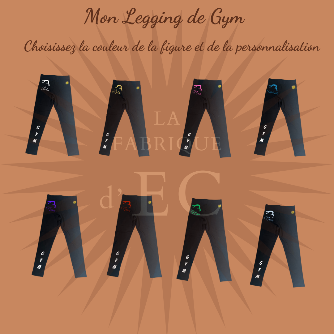 Leggings Adulte noir de GYM GAF personnalisé avec prénom