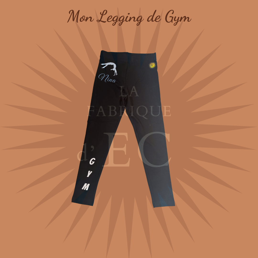 Leggings Adulte noir de GYM GAF personnalisé avec prénom