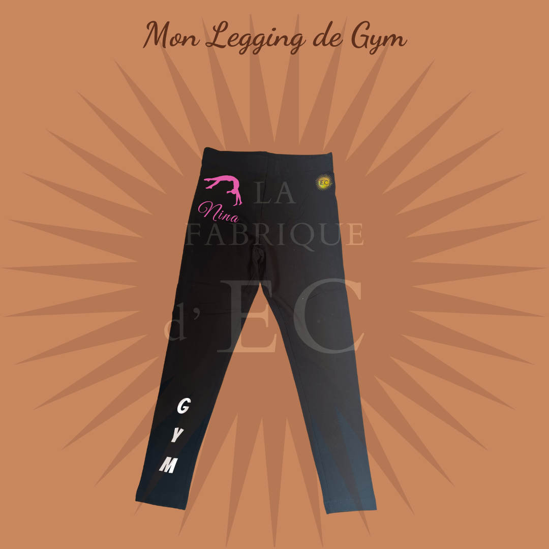 Leggings Adulte noir de GYM GAF personnalisé avec prénom