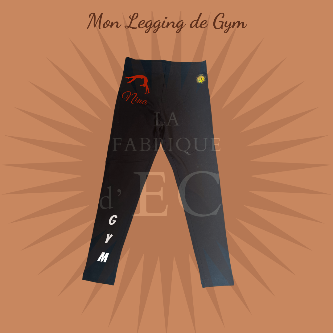 Leggings Adulte noir de GYM GAF personnalisé avec prénom