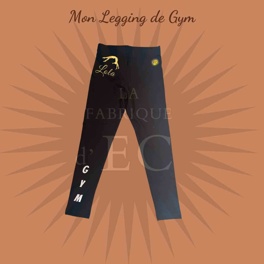 Leggings Adulte noir de GYM GAF personnalisé avec prénom