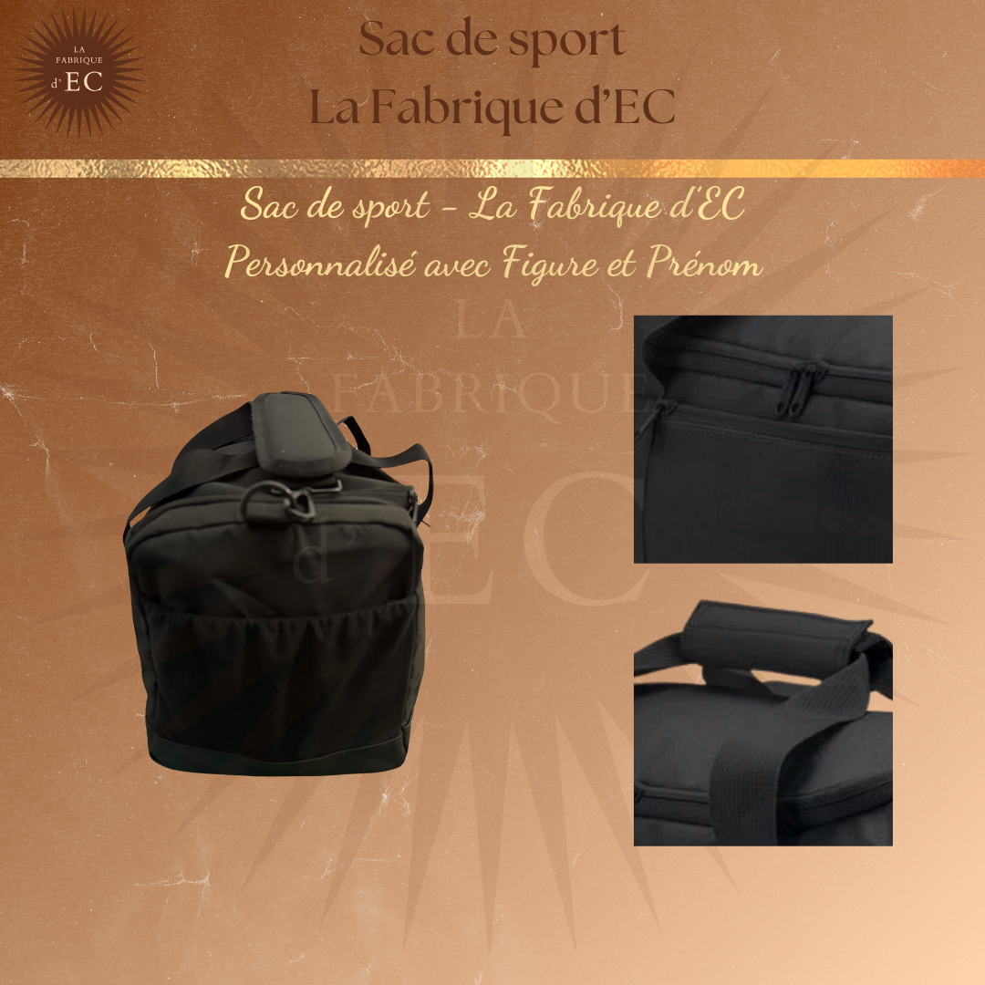 Sac de sport NOIR_Multi Sports La Fabrique d'EC - 29L Personnalisé avec figure et prénom