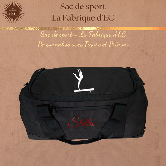 Sac de sport NOIR La Fabrique d'EC - 29L Personnalisé avec figure et prénom