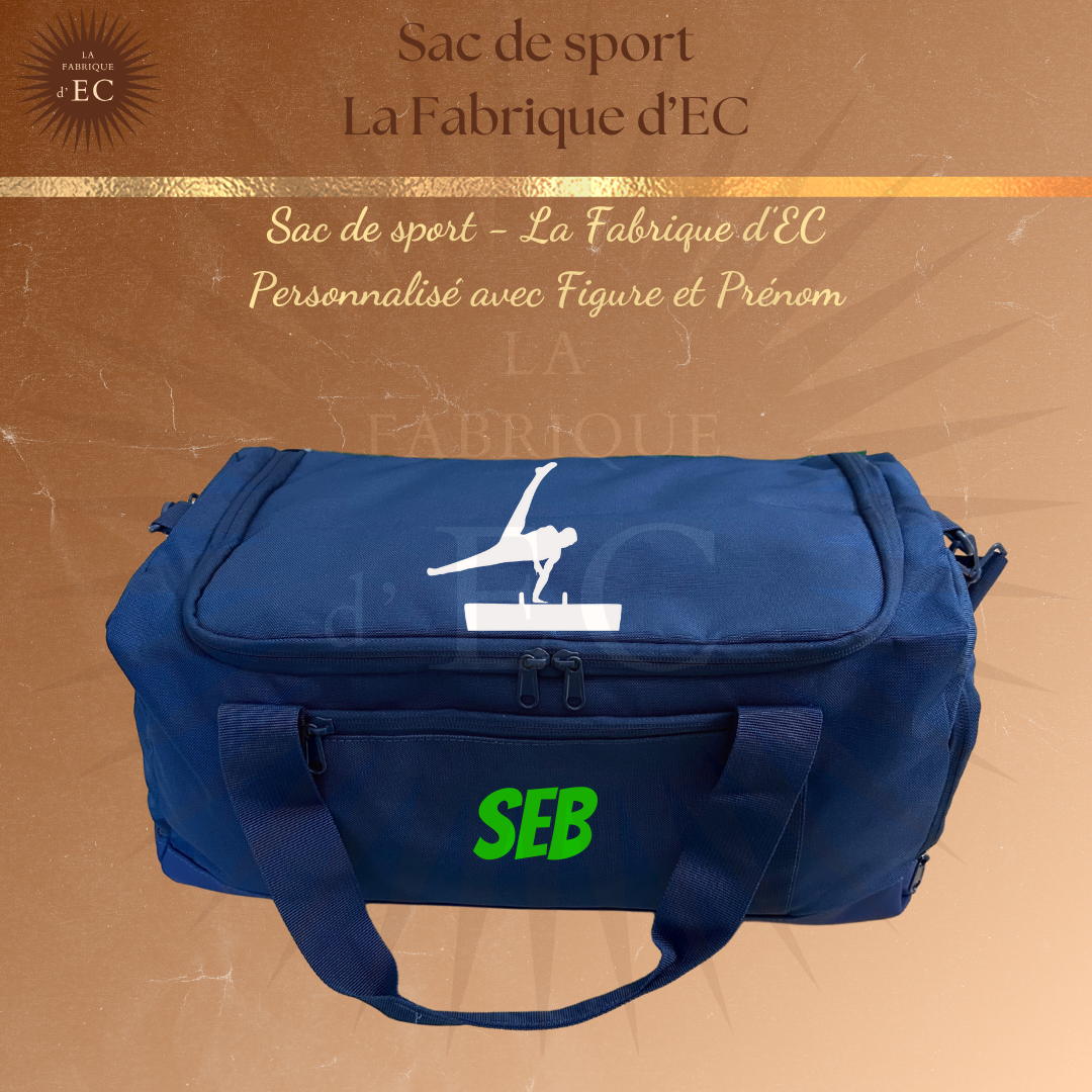 Sac de sport BLEU La Fabrique d'EC - 29L Personnalisé avec figure et prénom