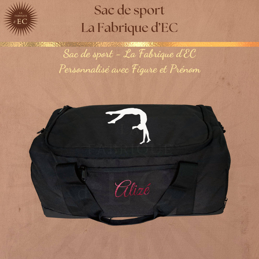 Sac de sport NOIR La Fabrique d'EC - 29L Personnalisé avec figure et prénom