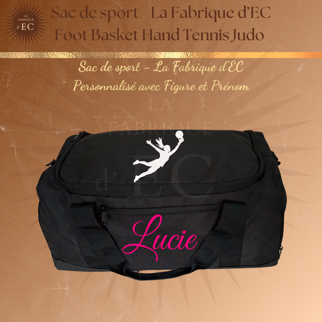 Sac de sport NOIR_Multi Sports La Fabrique d'EC - 29L Personnalisé avec figure et prénom