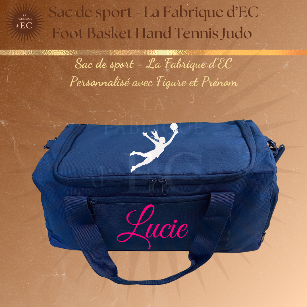 Sac de sport BLEU_Multi Sports La Fabrique d'EC - 29L Personnalisé avec figure et prénom