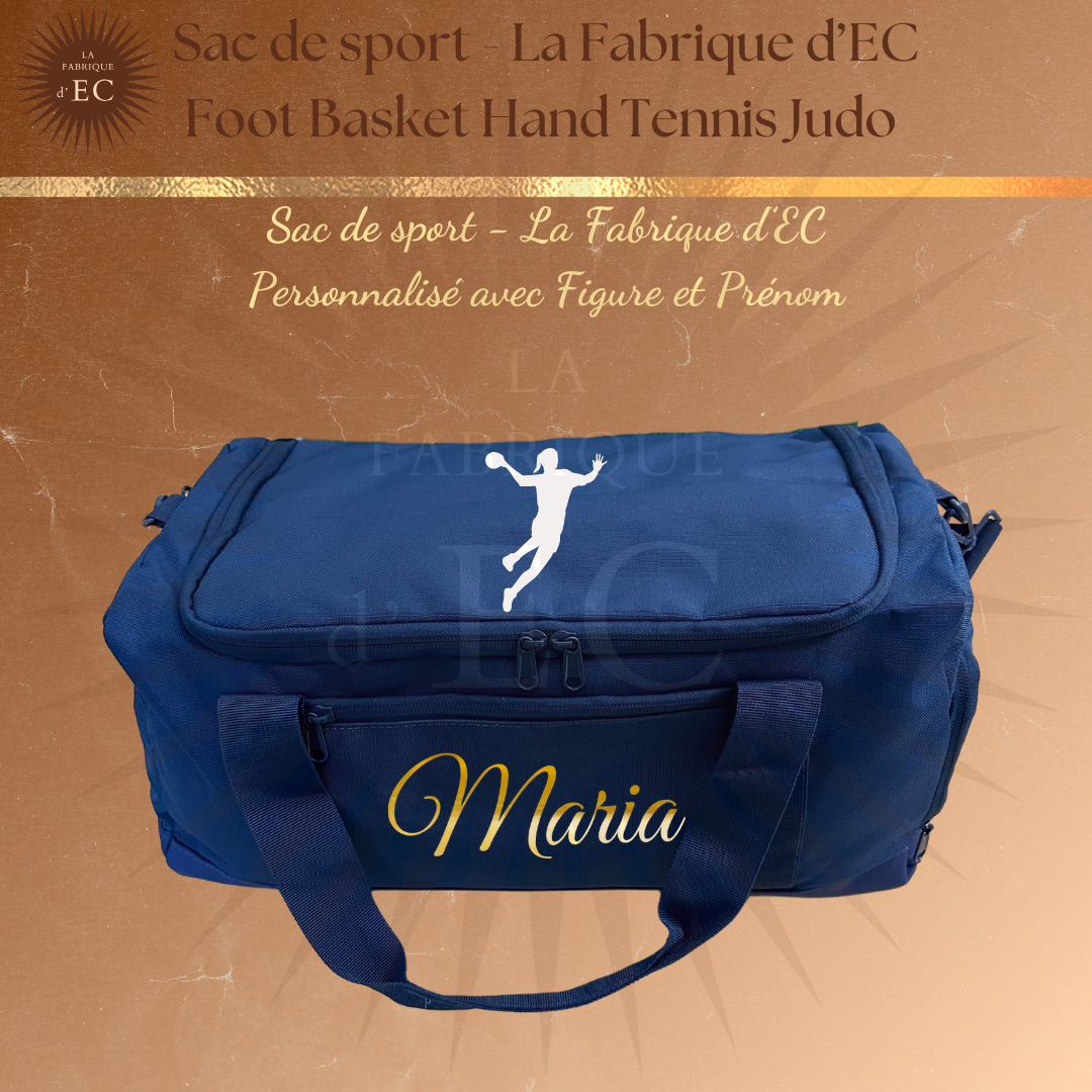 Sac de sport BLEU_Multi Sports La Fabrique d'EC - 29L Personnalisé avec figure et prénom