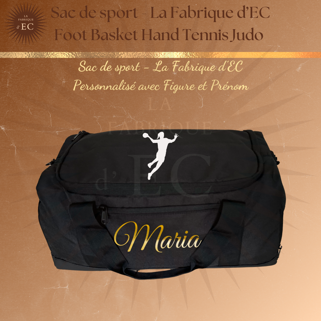 Sac de sport NOIR_Multi Sports La Fabrique d'EC - 29L Personnalisé avec figure et prénom