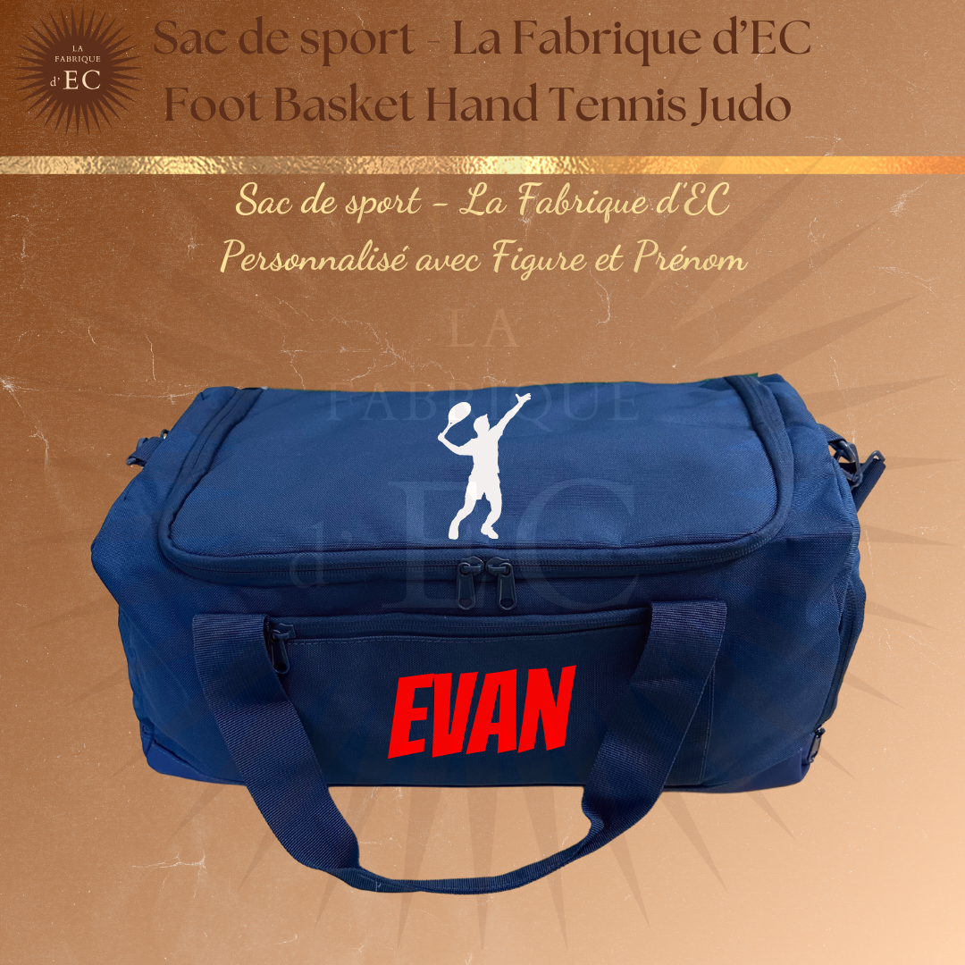 Sac de sport BLEU_Multi Sports La Fabrique d'EC - 29L Personnalisé avec figure et prénom