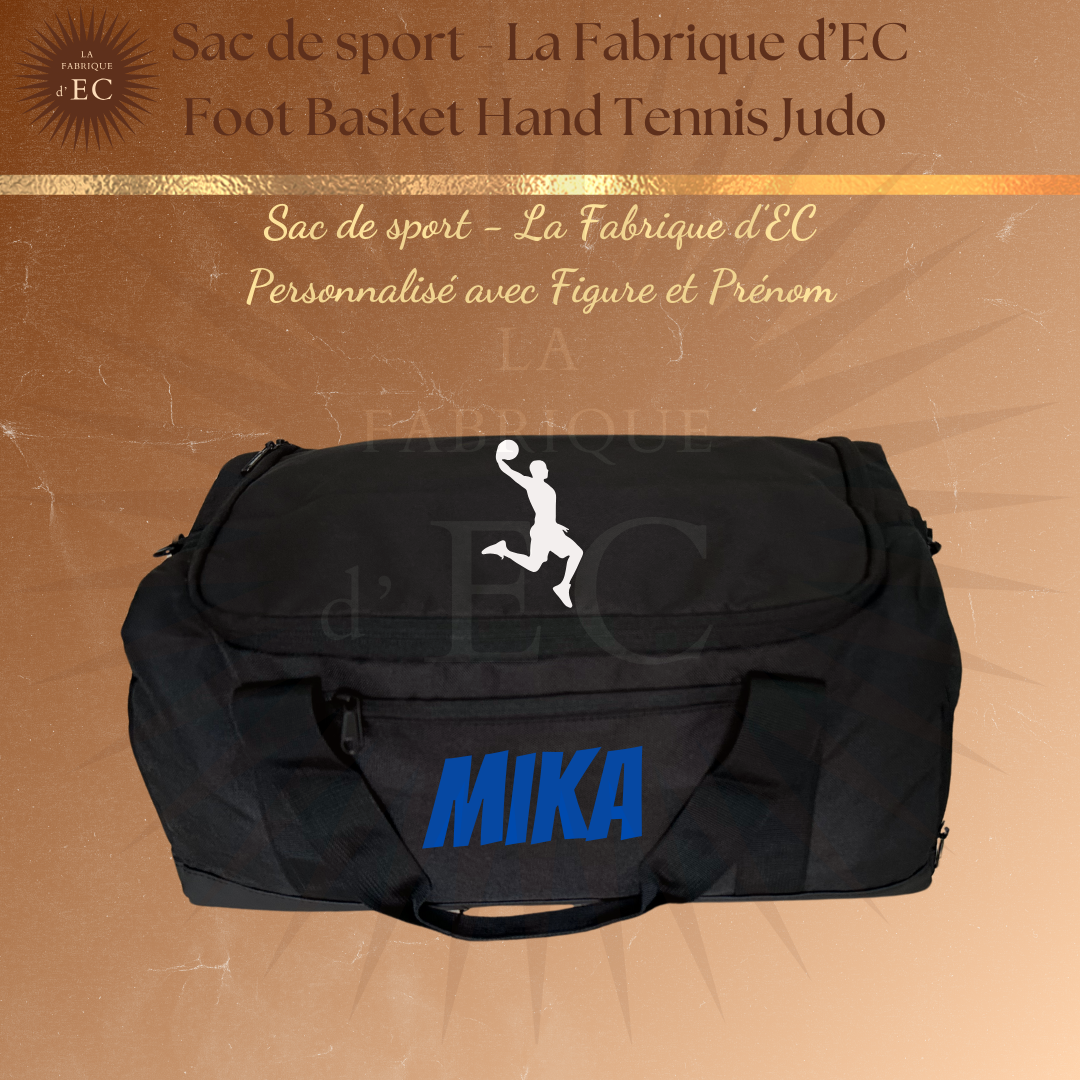 Sac de sport NOIR_Multi Sports La Fabrique d'EC - 29L Personnalisé avec figure et prénom