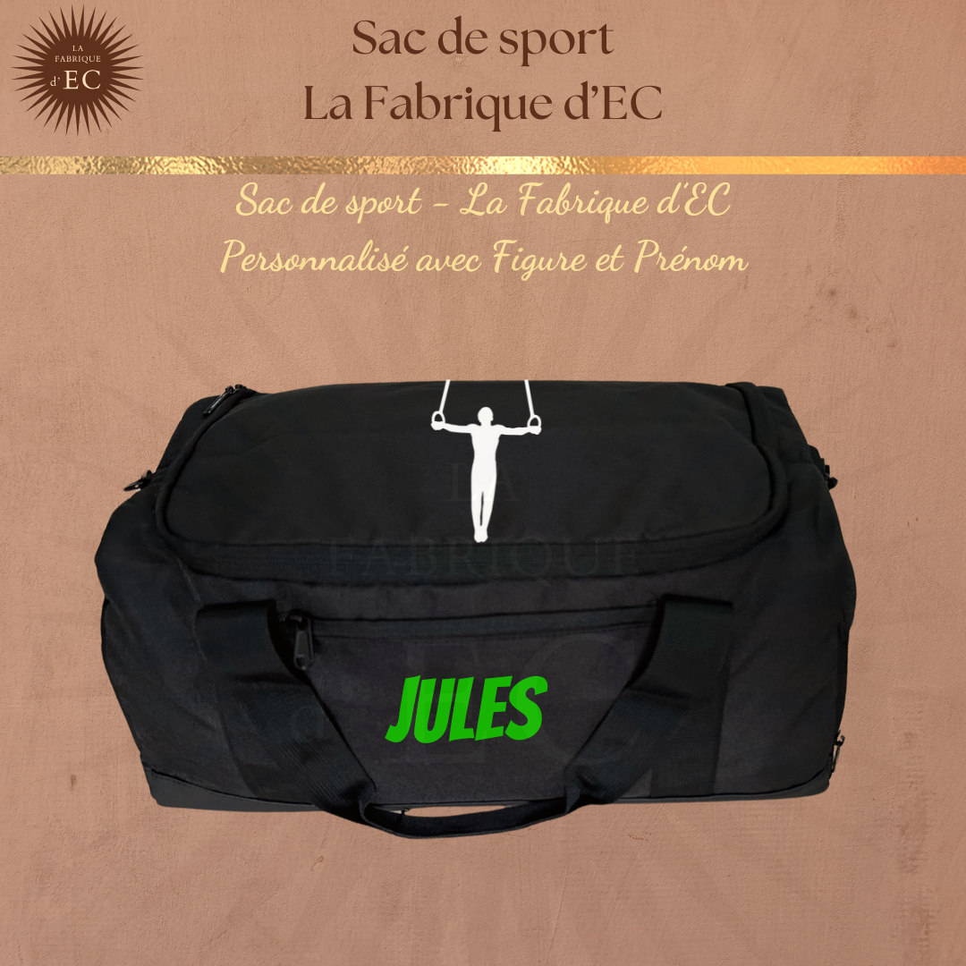 Sac de sport NOIR La Fabrique d'EC - 29L Personnalisé avec figure et prénom