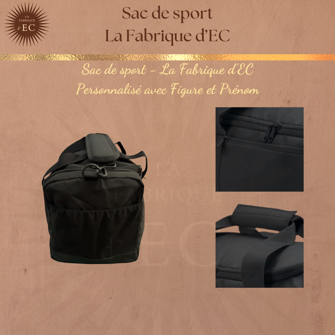 Sac de sport NOIR La Fabrique d'EC - 29L Personnalisé avec figure et prénom